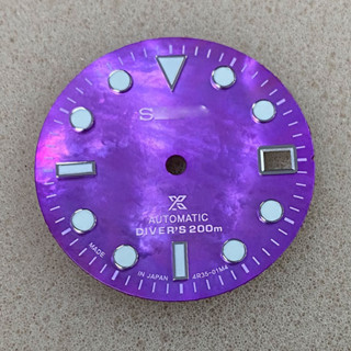 【手錶配件】 紫色貝殼改裝錶盤 29mm 綠夜光 適合裝NH35機芯