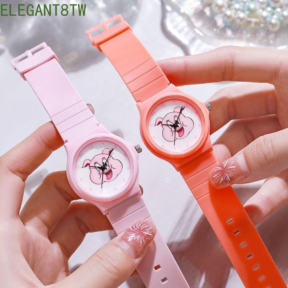 ELEGANT8TW豬石英錶,糖果色塑料豬手腕時鐘,可愛動物Ins樣式女孩手錶卡通手錶戶外