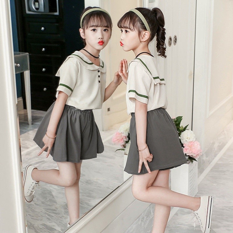 【MR.夢】✨女童夏裝套裝 新款網紅女寶寶短袖短褲兩件套 國中國小運動套裝 10-14歲童裝 大童洋裝 童裝女