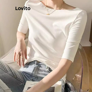 Lovito休閒素色基本款親膚舒適女款T恤 LNE53232