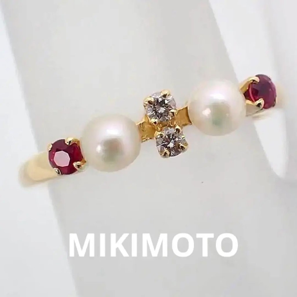 Mikimoto 飾品 珍珠 18k yg 8號 紅寶石 日本直送 二手