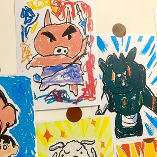【現貨】【簡約現代風格】油畫風蠟筆小新牆貼兒童房間可愛裝飾海報高顏值小眾宿舍牆面裝飾 送朋友 交換禮物