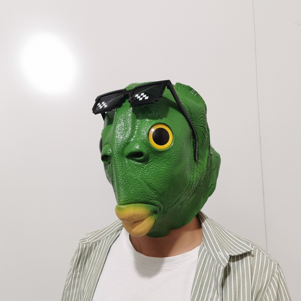 綠魚人 - 怪物魚頭面具 - 橡膠動物頭面具 - 綠色面具