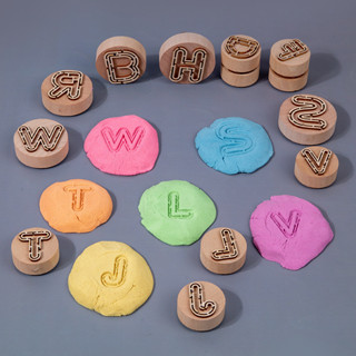 兒童早教木質字母印章彩泥diy玩具寶寶英文字母認知積木益智玩具