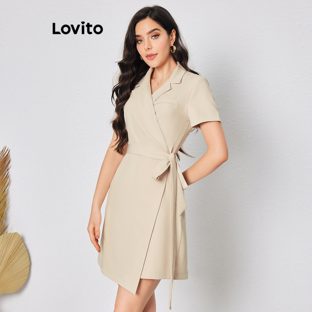 Lovito 女用優雅素色裹身連身裙 LBL08116
