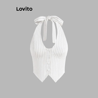Lovito女款休閒素色圖案細肩帶背心上衣 L80ED026