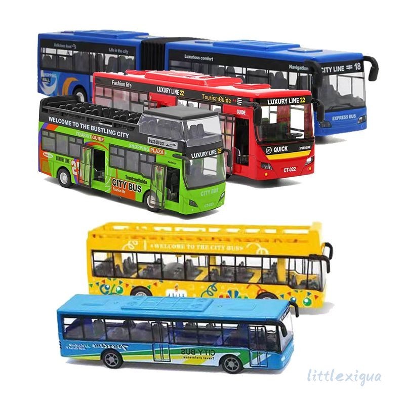 仿真加長公車合金汽車模型燈光音樂回力雙節巴士兒童玩具車