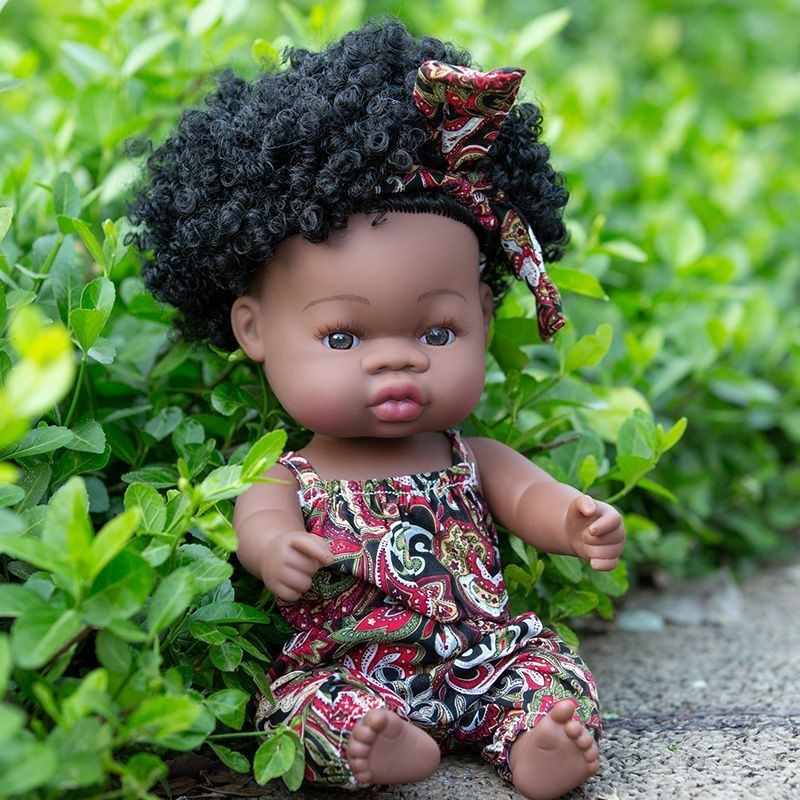 仿真嬰兒洋娃娃玩具女孩軟矽膠非洲黑色皮膚洋娃娃逼真洗澡假娃娃