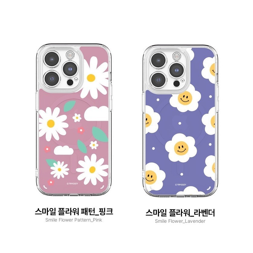 韓國 MagSafe 手機殼 三星 S24 Ultra S24 plus S23 Ultra 微笑花朵 保護殼 花 透明