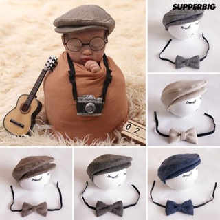 [PG]嬰兒寶寶攝影服道具帽子嬰兒拍照紳士鴨舌帽領結套裝