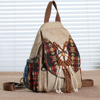 民族風新款女包後背包帆布流蘇後背包胸包藝文兩用包背包旅遊背包
