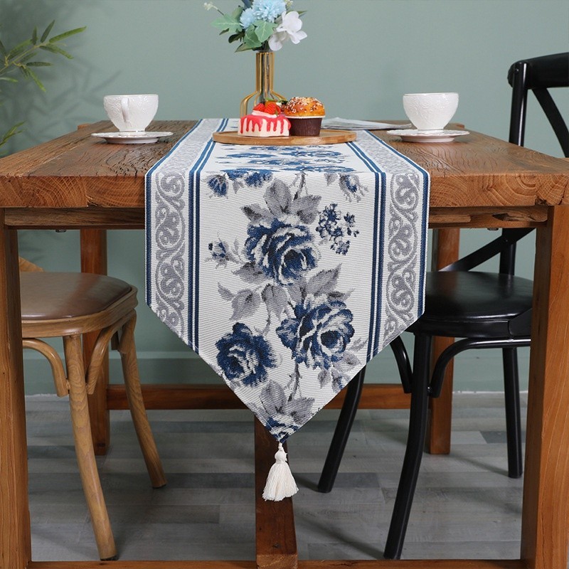 新中式桌旗 古典刺繡流蘇桌旗 餐桌布藝 長條茶几裝飾布 床旗