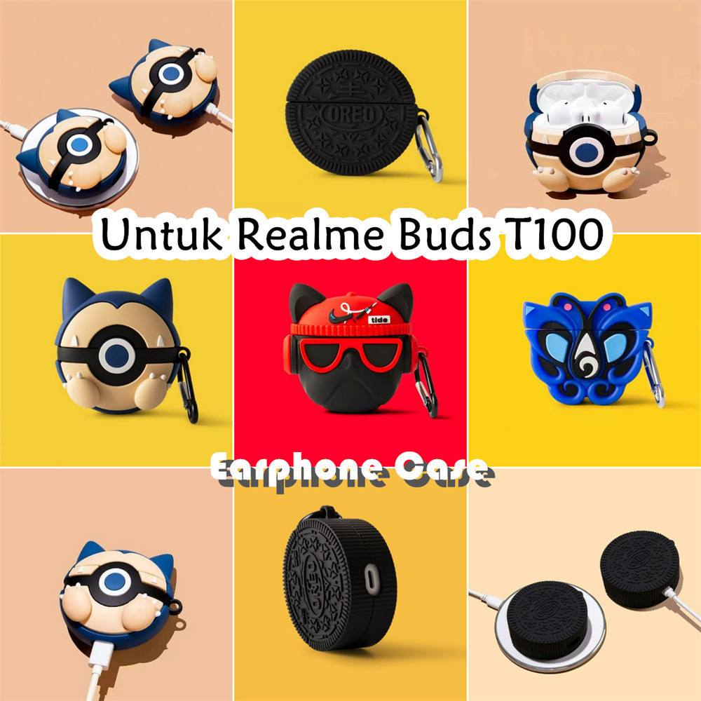 適用於 Realme Buds T100 手機殼可愛卡通惡魔藍軟矽膠手機殼耳機套 NO.3