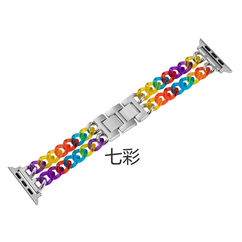 【特價】適用蘋果Apple watch 3/4/5/6代/SE 糖果色雙鏈條錶帶創意個性潮錶帶