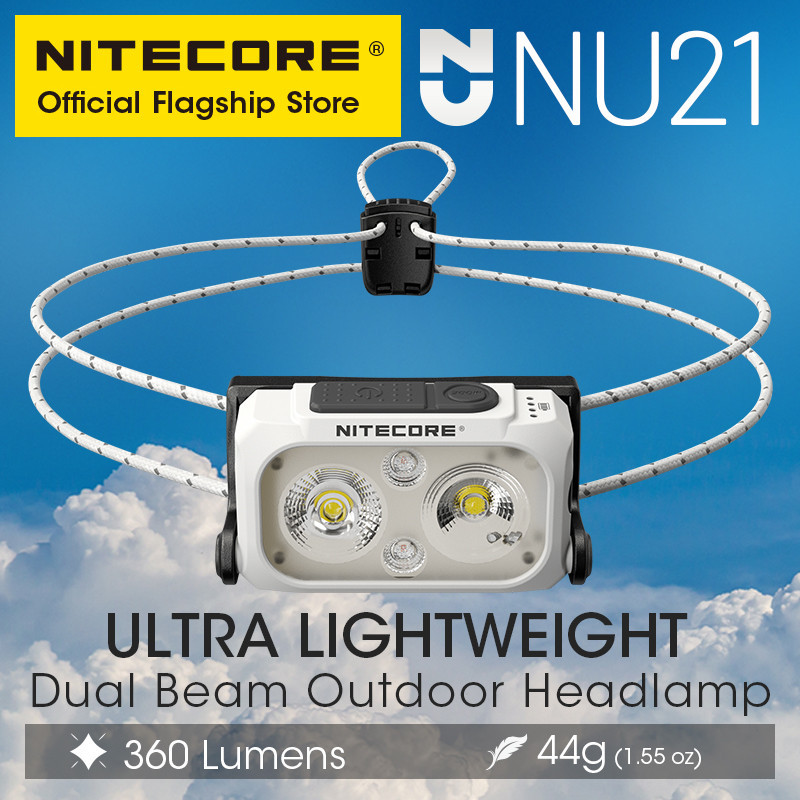 Nitecore NU21 雙光束頭燈 USB-C 可充電 360 流明跑步釣魚輕便戶外頭燈,內置電池