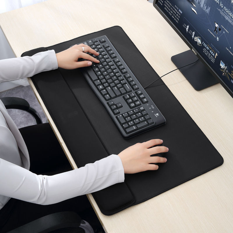 電腦周邊護腕滑鼠墊手託鍵盤託墊一件式滑鼠墊超大加厚皮質護腕桌墊