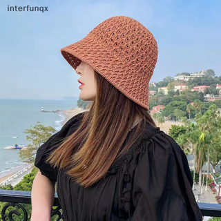 Interfunqx 女童太陽帽寬簷軟盤夏季女式沙灘巴拿馬草帽編織漁夫帽女式遮陽帽女式帽子新款