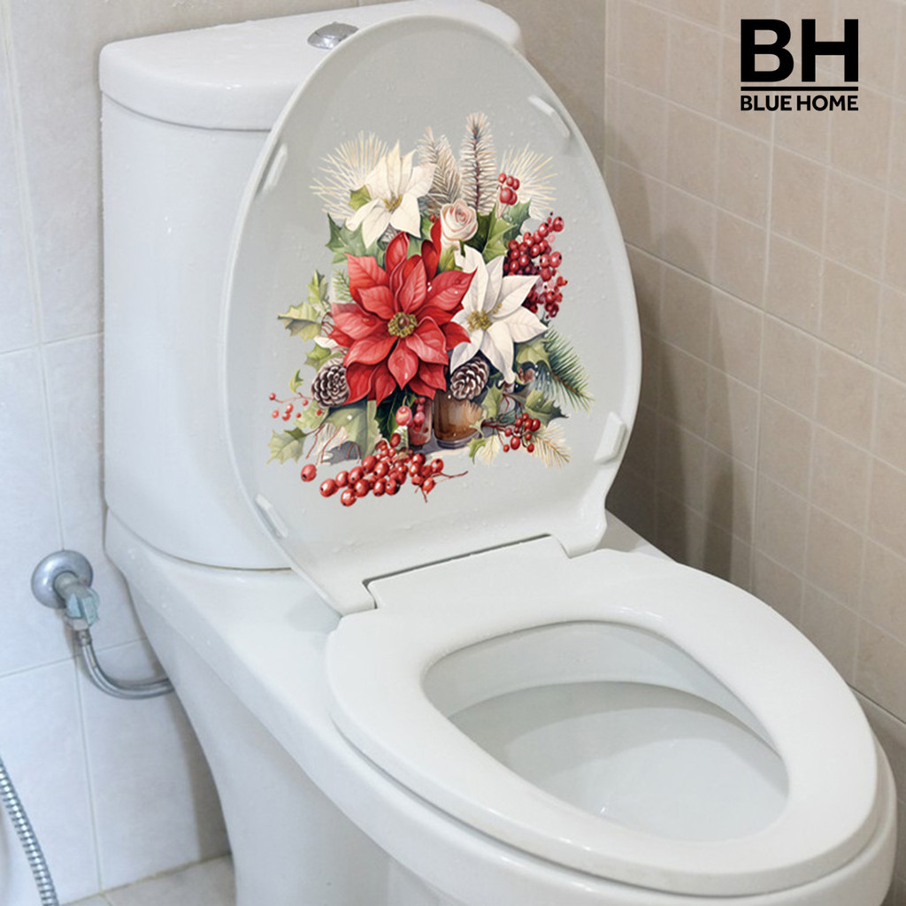 [藍家家居]耶誕紅衣花卉衛生間馬桶貼裝飾洗手間浴室裝飾自粘貼