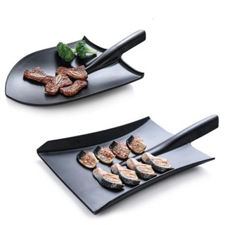 黑色創意菜盤燒烤個性鐵鏟造型仿瓷特色餐廳烤肉盤子密胺餐具