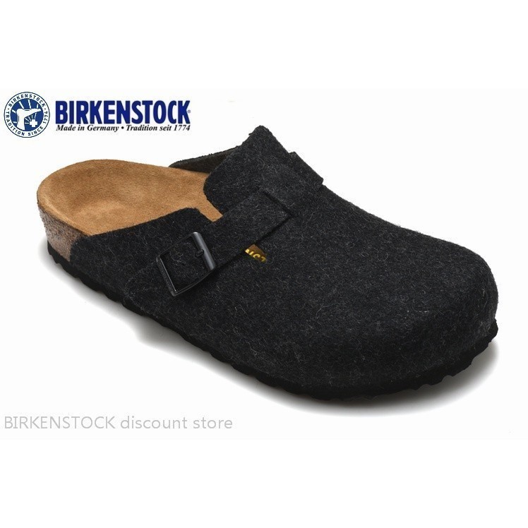 BIRKENSTOCK 勃肯波士頓經典黑色羊毛女式拖鞋 34-46