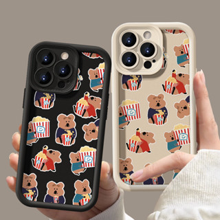 可愛搞笑熊吃爆米花時尚軟矽膠加厚手機殼適用於 IPhone 11 12 13 14 15 16 Pro Max 14 1
