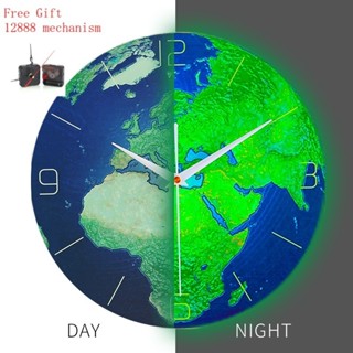 夜光創意掛鐘 個性靜音時鐘 地球clock復古掛鐘