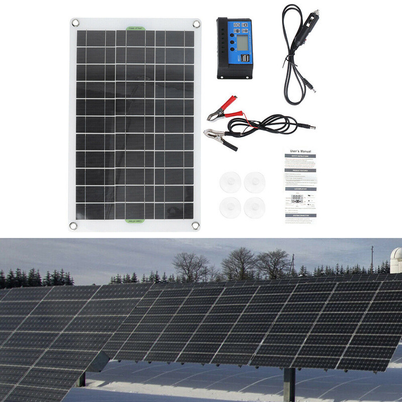 【現貨】20W多晶太陽能電池板充電器帶30A控制器太陽能電池板手機家用野營船大篷車房車用品