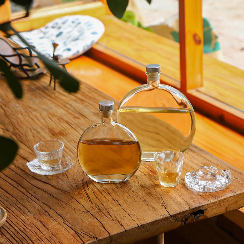 現貨【空酒瓶】創意圓形 冷萃茶玻璃瓶 冷泡茶酒瓶 咖啡透明瓶子 可訂製logo 分裝茶具