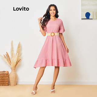 Lovito 女裝優雅荷葉邊下擺紋理布料洋裝 LBL08155