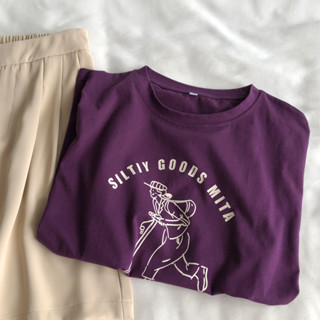 復古chic港風卡通印花紫色短袖t恤夏季寬鬆短袖上衣