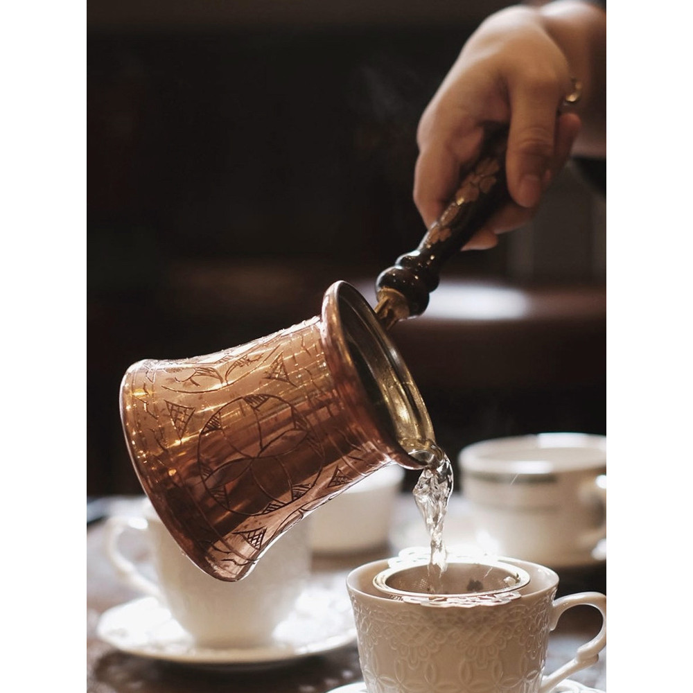 【速發 制咖啡工具】土耳其咖啡壺原裝進口手工紫銅明火煮罐防熱加厚掛耳手衝木柄防燙