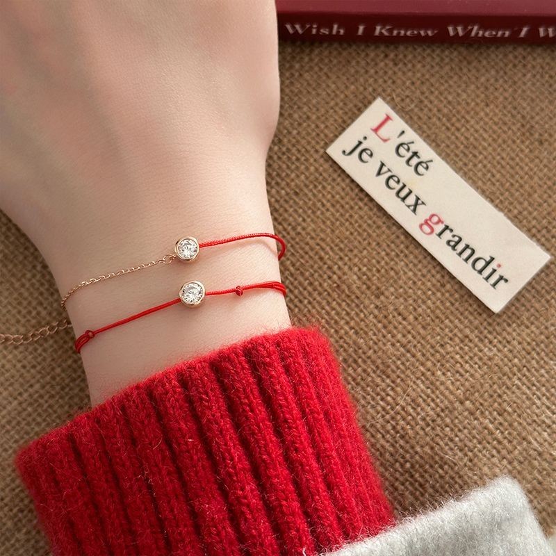 紅繩手鍊 簡約紅繩幸運轉運情侶手繩 法國紅繩手鍊女 ins輕奢鑲嵌鋯石