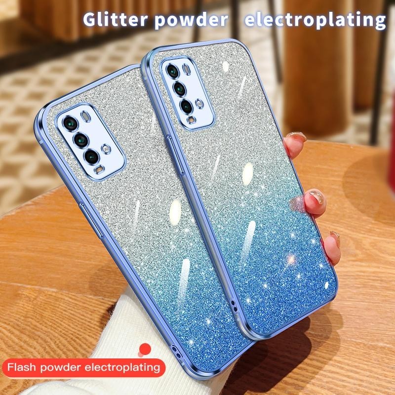 XIAOMI 適用於小米 Redmi 9T Redmi9T 手機殼軟矽膠邊緣電鍍 Bling TPU 手機殼後蓋