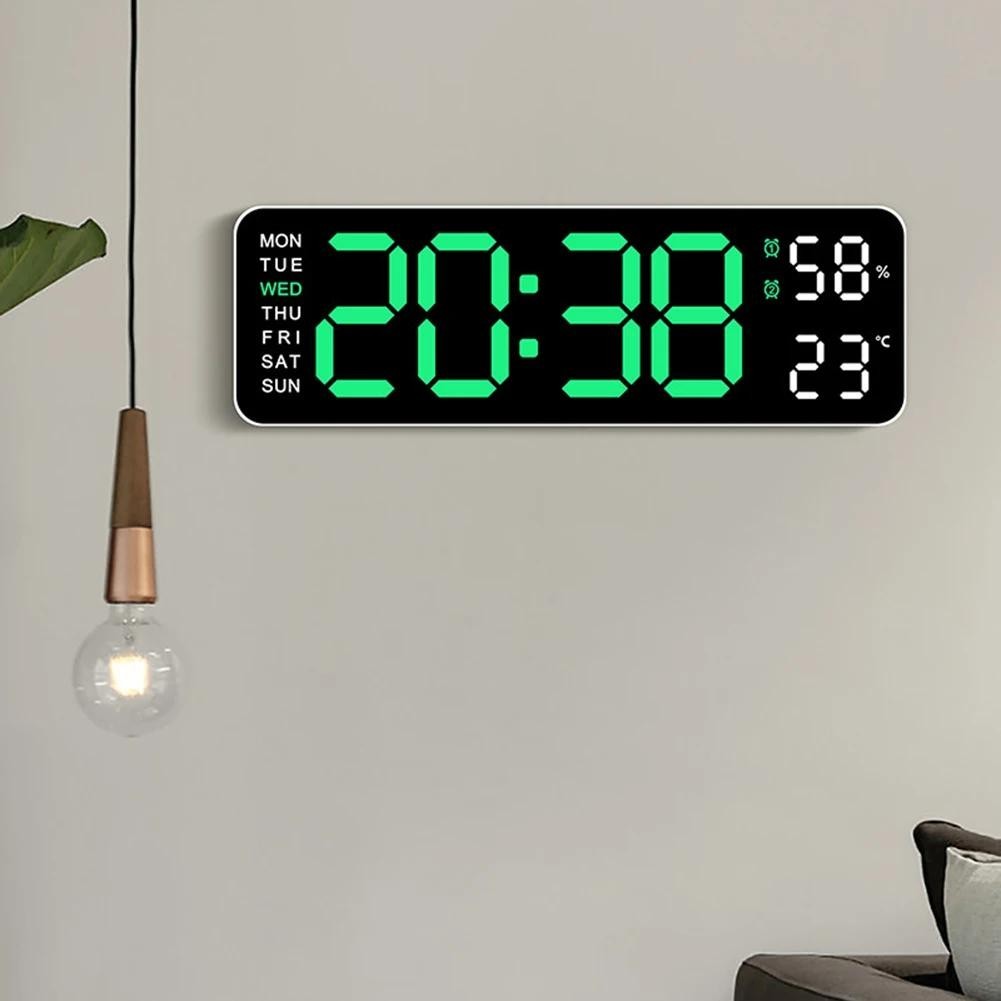 數字掛鐘大led屏幕時間週溫度濕度顯示臥室客廳電子鬧鐘