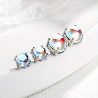 合成月光石女士耳環藍光鍍銀簡約優雅耳環情侶飾品