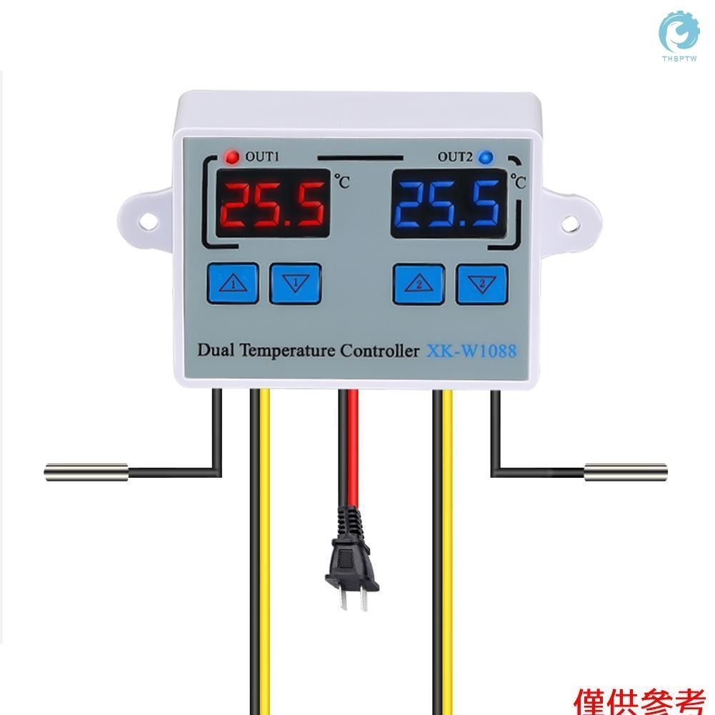 1110-220v 數字雙溫度控制器 LED 攝氏度恆溫調節器加熱冷卻溫度控制,帶防水探頭,用於冷卻器加熱器水族館