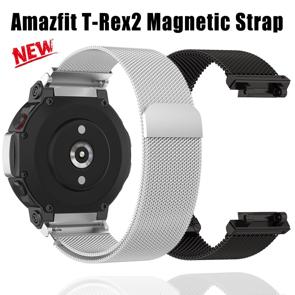 磁性不銹鋼網帶適用於華米 amazfit t-rex2 替換錶帶磁性快速釋放腕帶運動錶帶