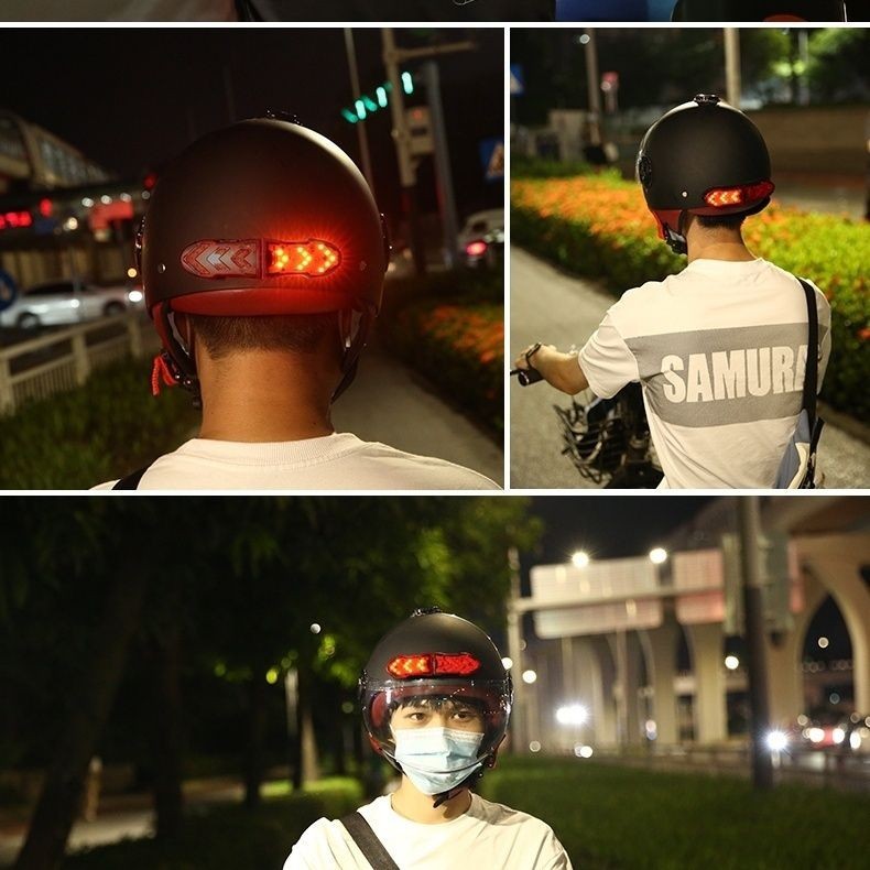 機車機車電動腳踏車頭盔轉向燈充電安全警示燈頭盔燈自動感應轉向燈