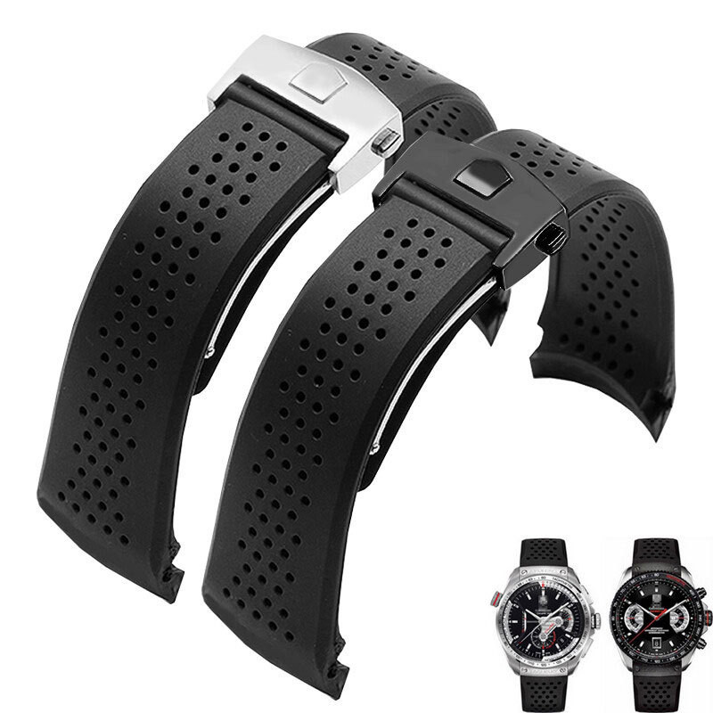 用於 TAG HEUER GRAND CARRERA AQUARACER 腕帶男士錶帶曲線末端橡膠錶帶 20 毫米 22