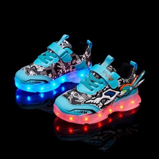 usb充電兒童燈鞋 變形金剛兒童運動鞋 led兒童發光鞋