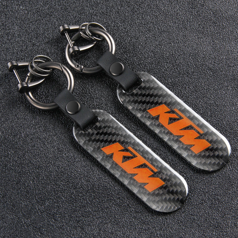 適用於KTM機車鑰匙扣 鑰匙帶Duke250/390/790/1290簡約碳纖維鑰匙牌吊飾
