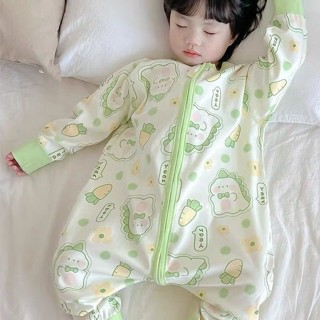 新款兒童男寶寶睡袋秋冬款連身雙拉鍊睡衣卡通家居服分腿睡袋