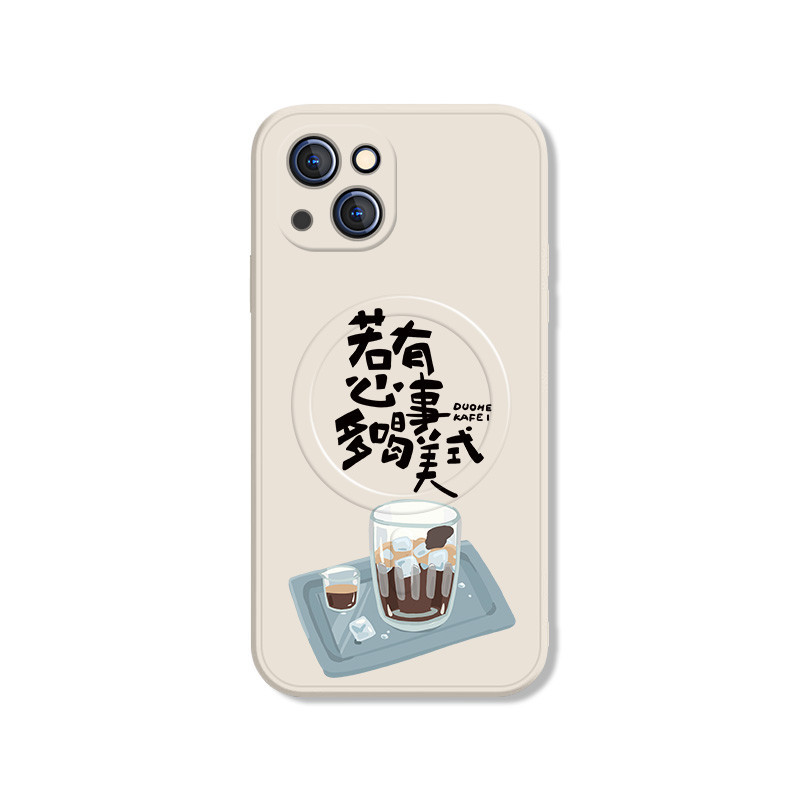 美式拿鐵咖啡iPhone15蘋果13pro手機殼磁吸12ProMax適用ip11創意文字magsafe官方無線充電12m