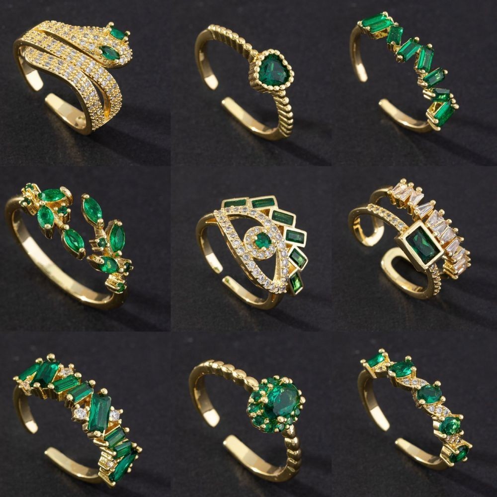 ⋞ins小眾戒指⋟現貨 復古祖母綠色寶石 戒指 鋯石眼睛蛇形金屬 戒指 小眾設計氣質開口 戒指