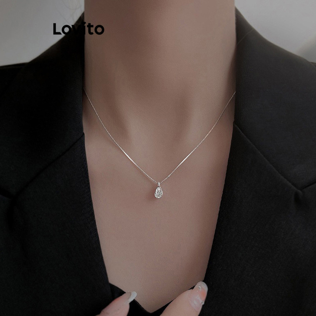 Lovito 女用休閒純水鑽項鍊 LFA08161 (銀色)