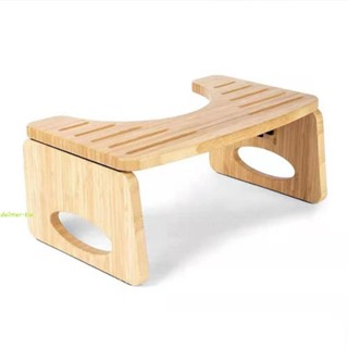DELMER馬桶凳子,可折疊便攜式浴室便便凳,經久耐用木製的舒適性曲線轉角設計翻轉坐便凳成人
