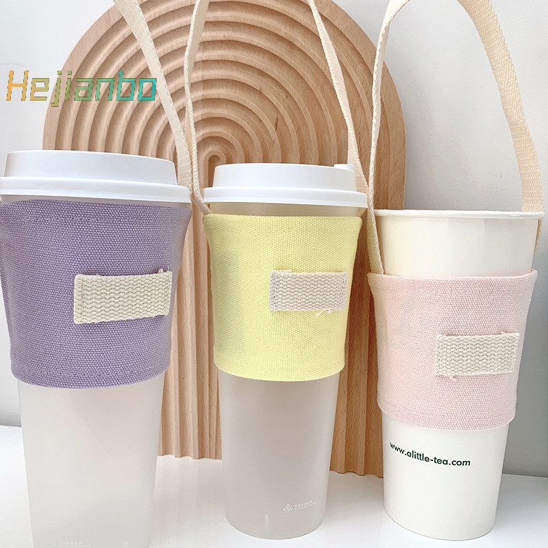  1pc 可愛飲料杯套裝奶茶袋環保帆布袋杯架袋不倒翁架袋杯子配件&lt;新&gt;