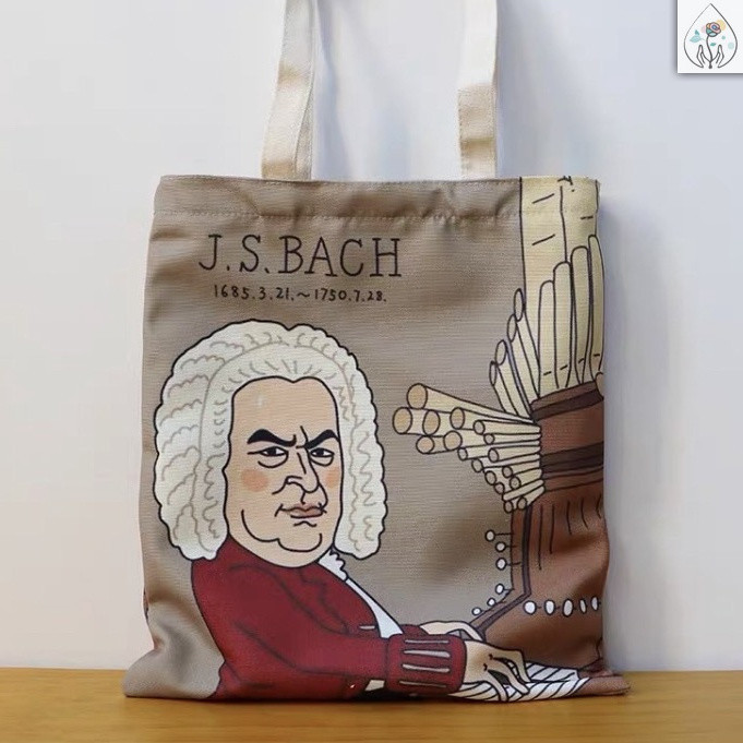 【590免運】Bach 巴哈 卡通帆布包 單肩包 琴譜袋 手提袋 音樂家手提袋 側背包