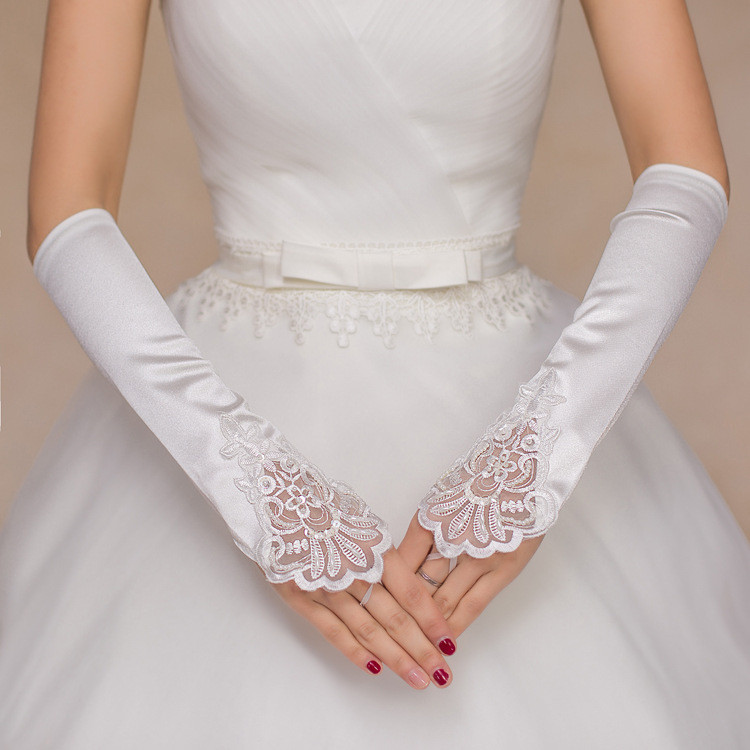 結婚手套 新娘婚紗禮服長款勾指緞面出租婚慶手套 1029