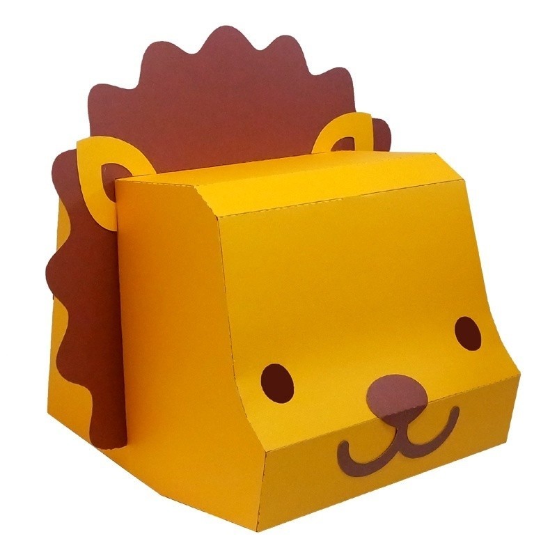 MOMO E51獅子熊貓老虎可戴頭套動物兒童面具3D紙模幼兒園活動表演道具卡通 PZ51
